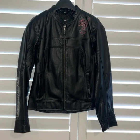 Harley Davidson women’s black leather embroidered jacket size XS - Picture 6 of 10